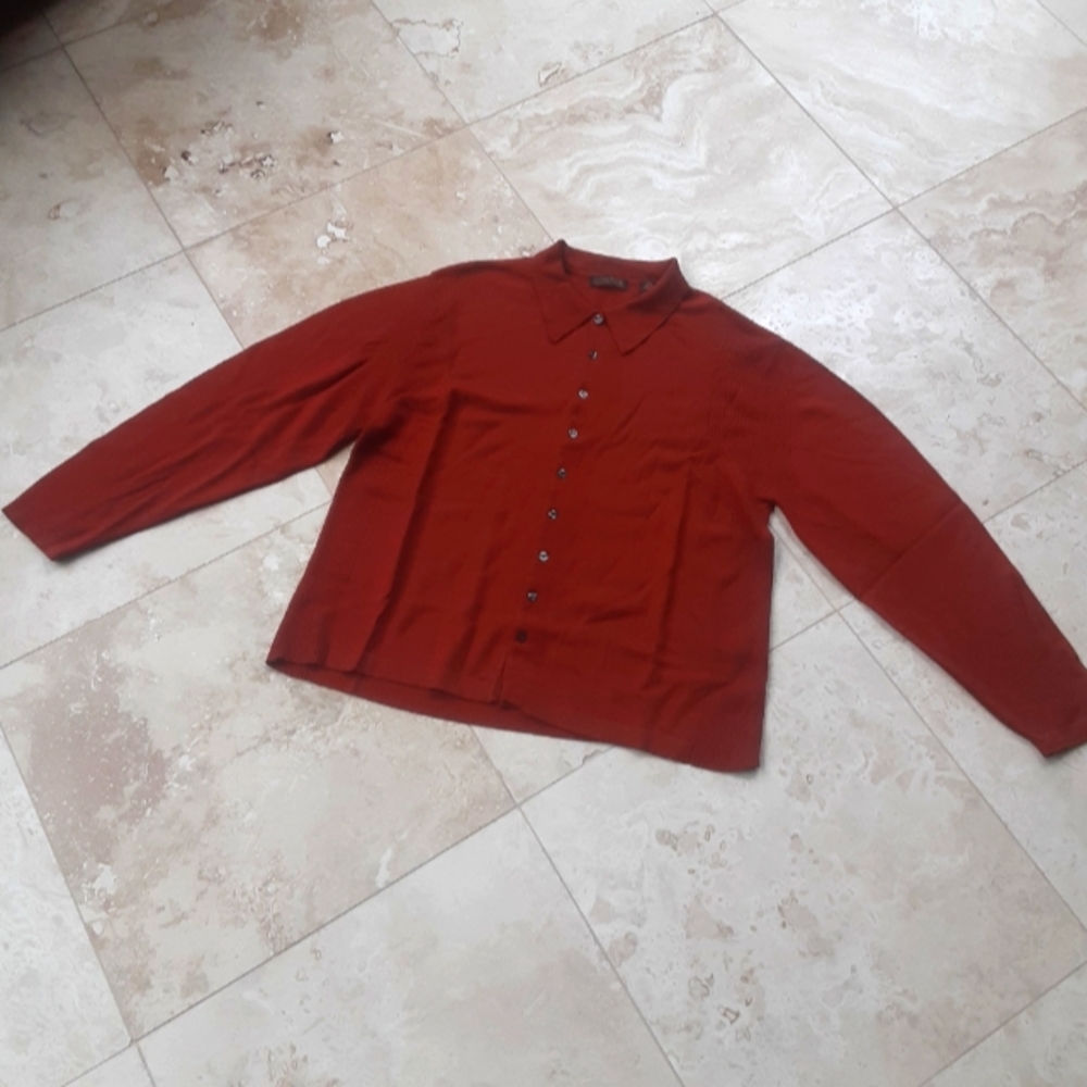 Lord & Taylor 100% Merino Wool Button Front Knit Sweater Shirt, Made In Italy!